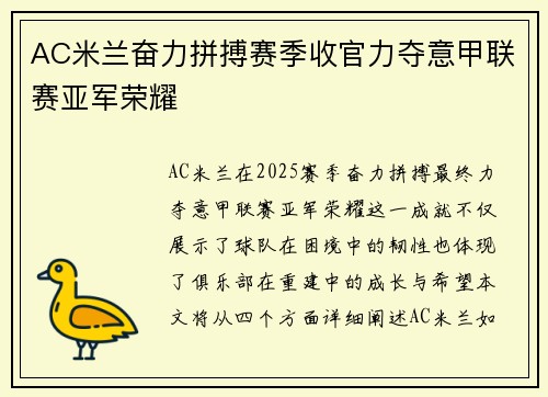 AC米兰奋力拼搏赛季收官力夺意甲联赛亚军荣耀